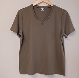 Jones New York V-Neck Short Sleeve T Shirt Olive Green Size XL